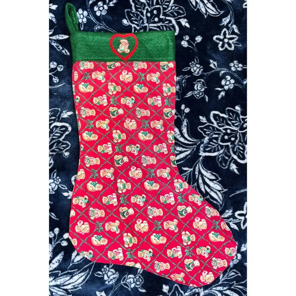 Vintage Handmade Cotton Teddy Bear Stocking